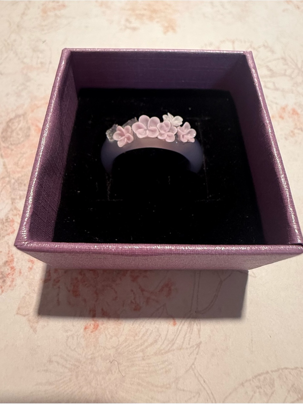 Pink Floral Gemstone Ring with Pink Blossoms